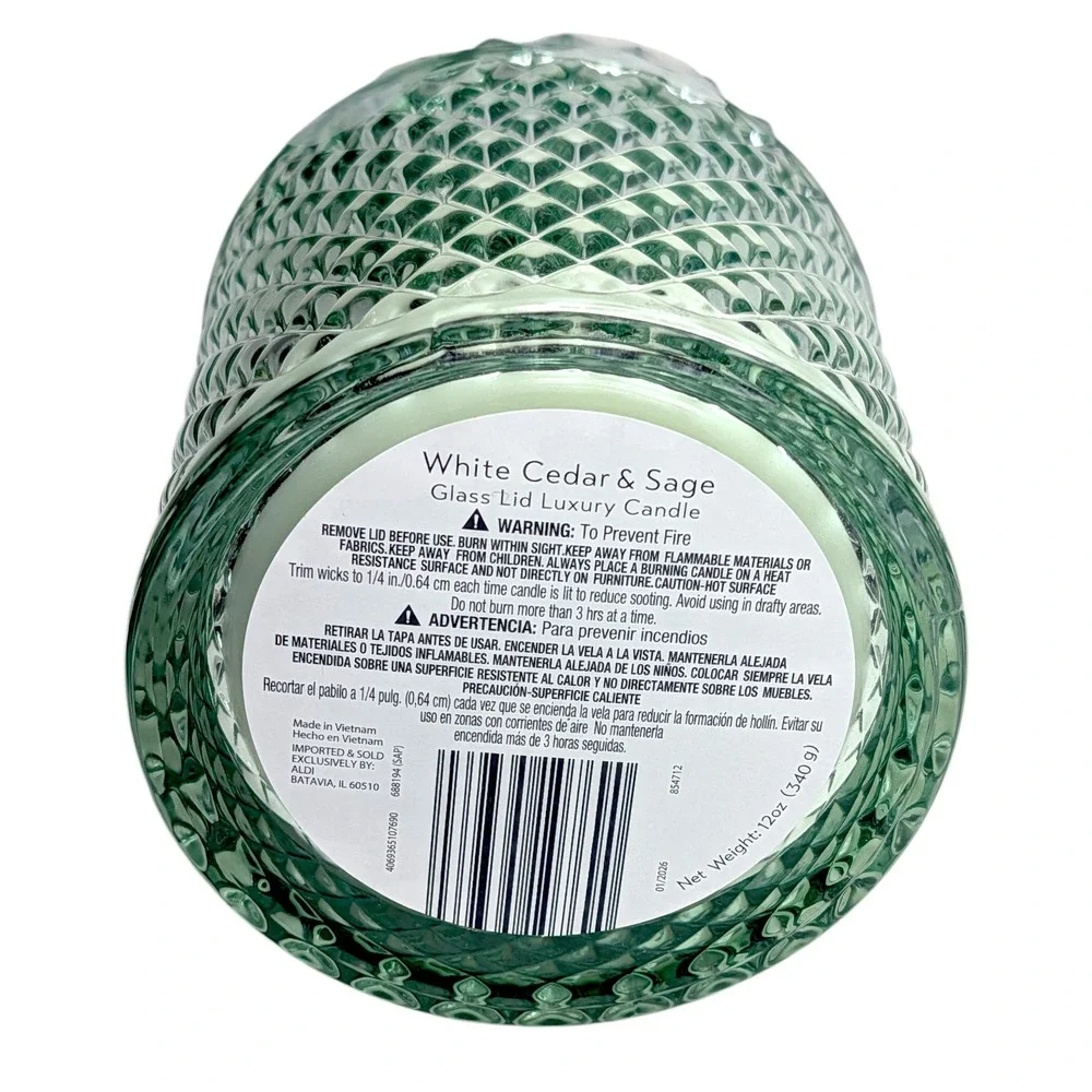 Kirkton House White Cedar Sage Luxury‎ Candle 12oz Green Glass Jar Tassel Lid